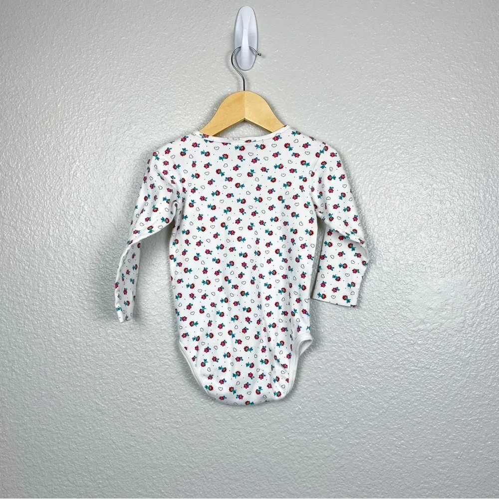 Vintage OshKosh B'gosh Dainty Floral Heart Print Long Sleeve Bodysuit 24M